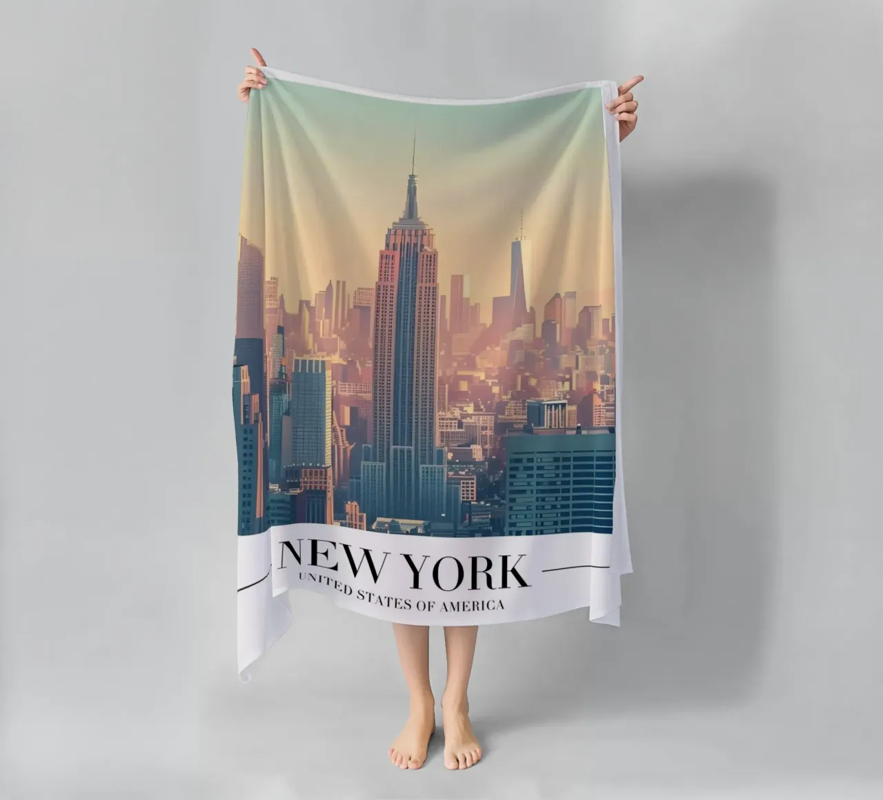 New York City Sunset Skyline - Empire State Building beach towel by homdeco