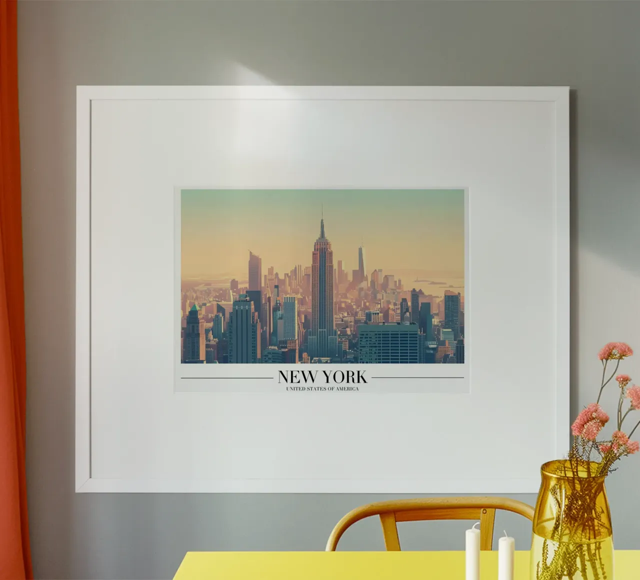 Skyline di New York al tramonto - Empire State Building poster con telaio in alluminio da homdeco