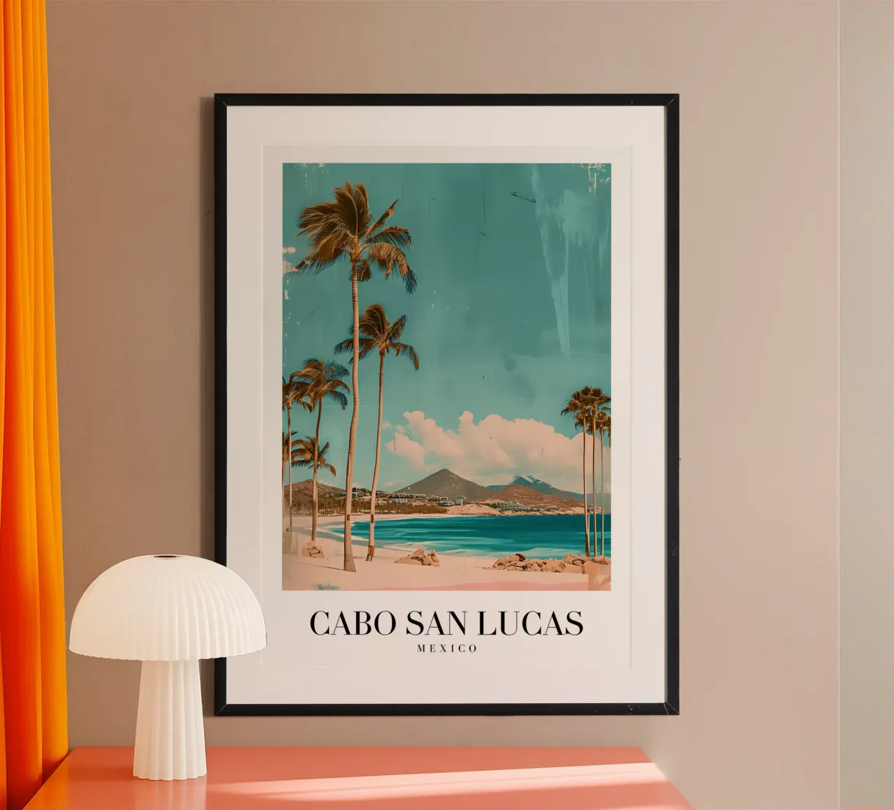 Palme di Cabo San Lucas - Arte di viaggio vintage in Messico poster con telaio in legno da homdeco