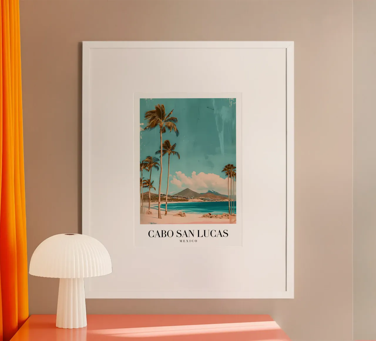 Palme di Cabo San Lucas - Arte di viaggio vintage in Messico poster con telaio in legno da homdeco