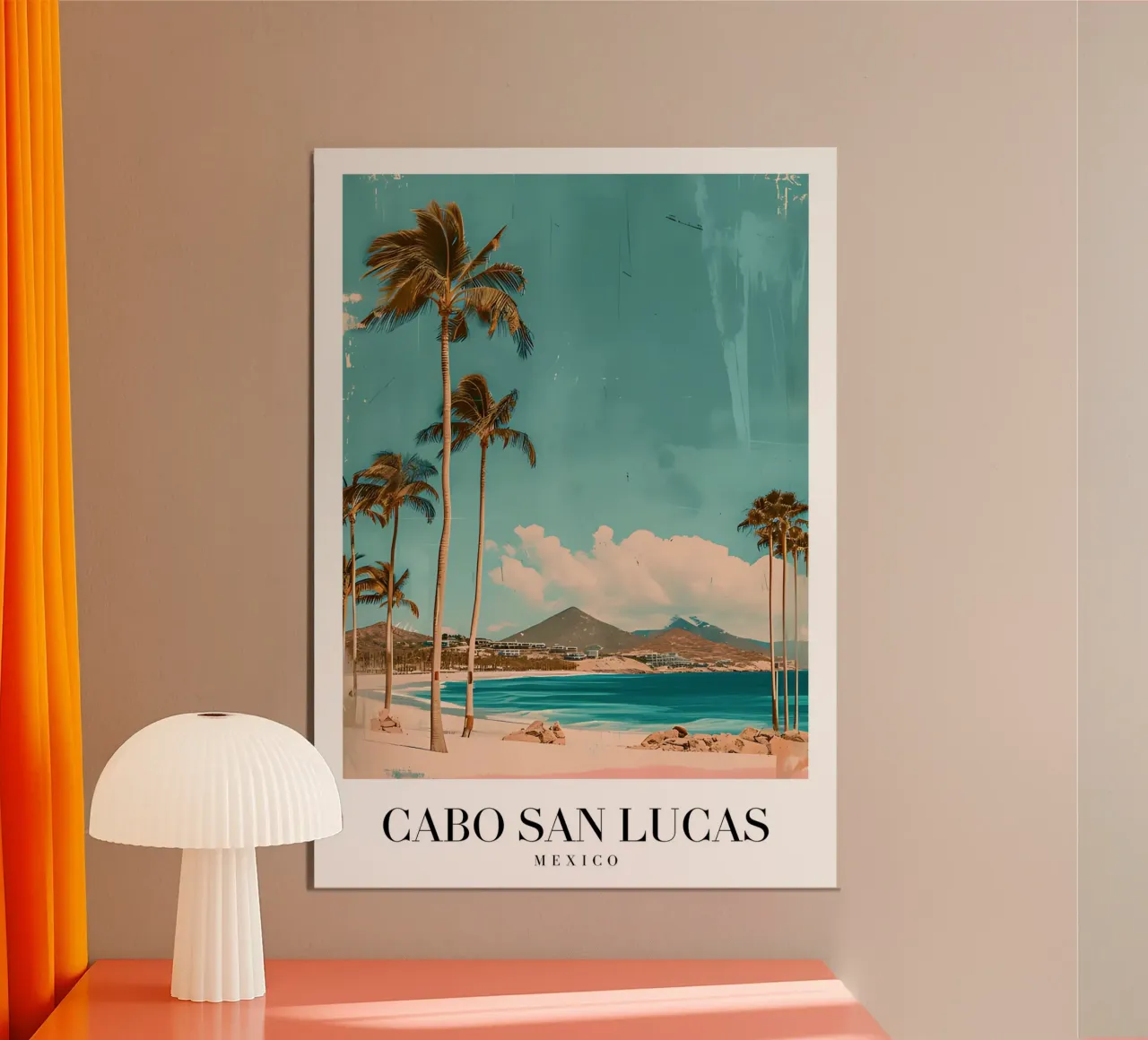 Palme di Cabo San Lucas - Arte di viaggio vintage in Messico poster con telaio in legno da homdeco