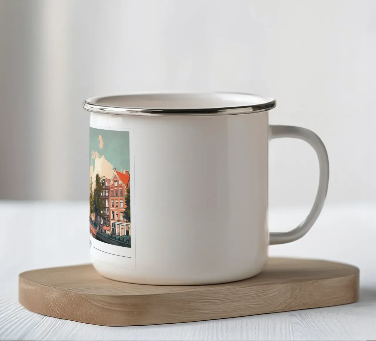 Amsterdam Grachtenpanden - Nederland Reisposter emaille mok van homdeco