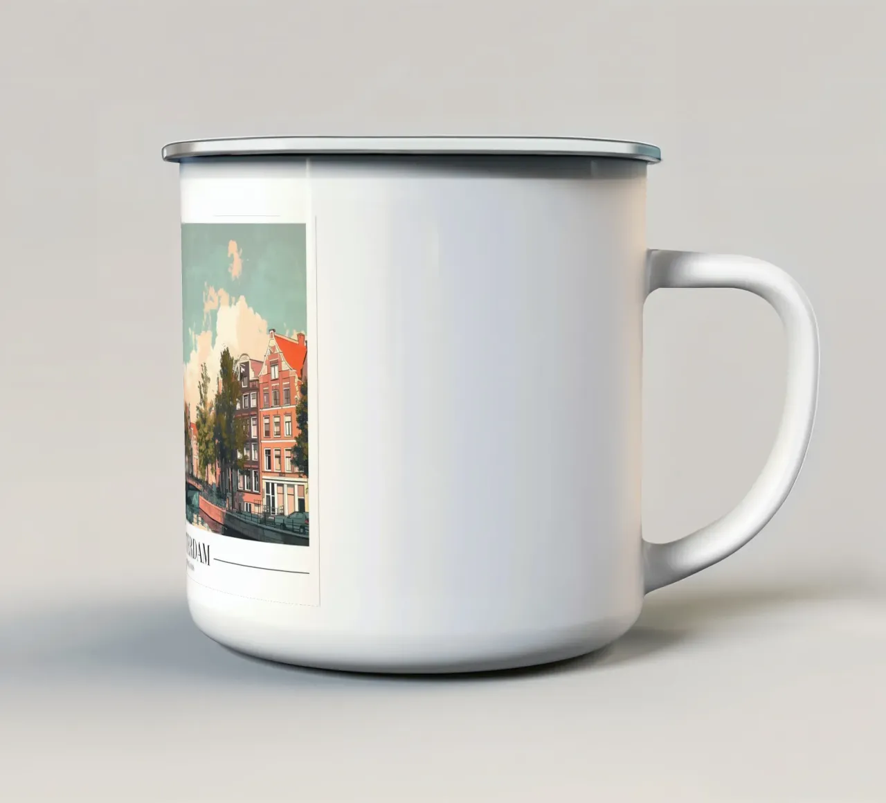 Amsterdam Grachtenpanden - Nederland Reisposter emaille mok van homdeco