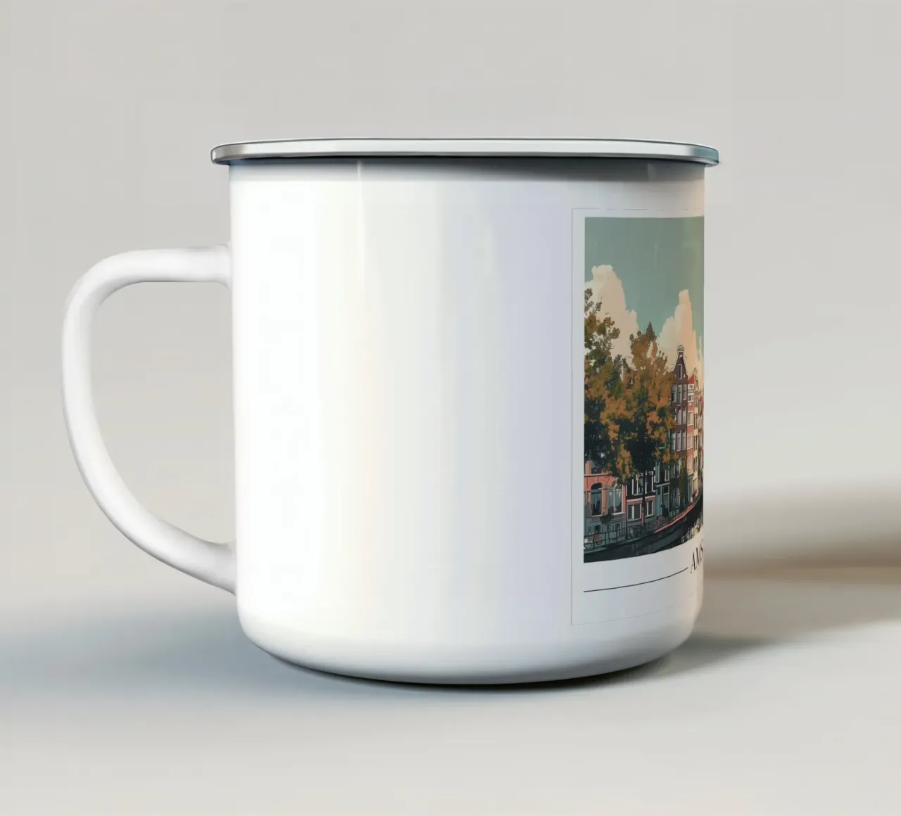 Amsterdam Grachtenpanden - Nederland Reisposter emaille mok van homdeco
