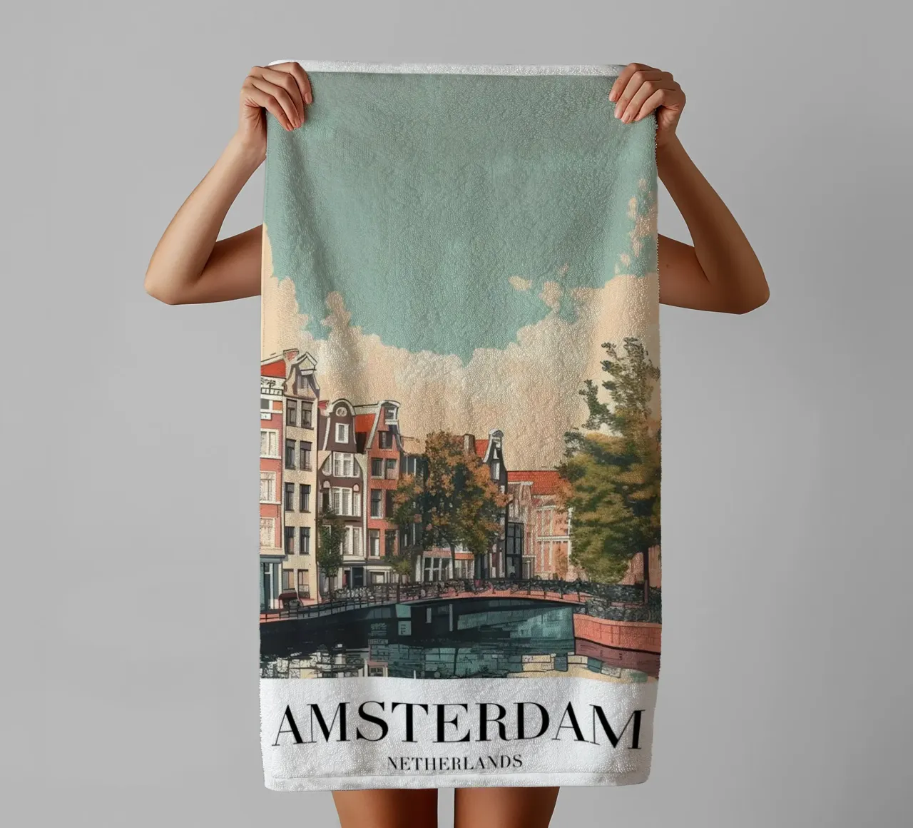 Amsterdam Canal Houses - Netherlands Travel Poster towel by homdeco