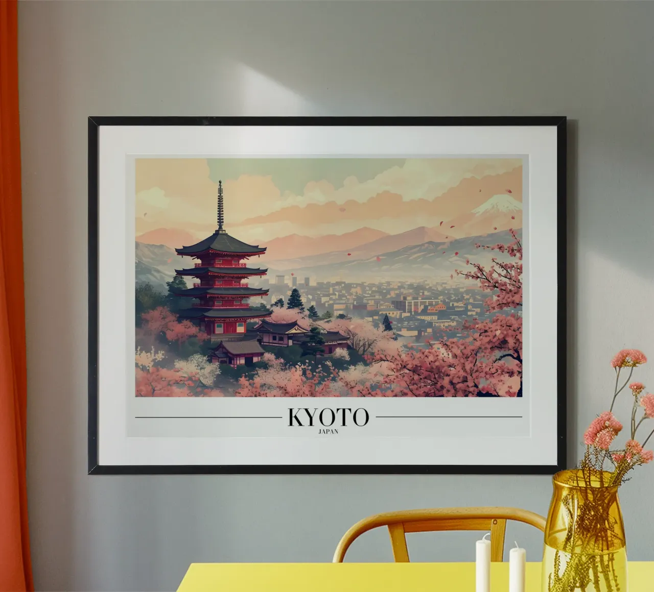Ciliegi in fiore a Kyoto - Stampa d'arte di viaggio dal Giappone poster con telaio in plastica da homdeco