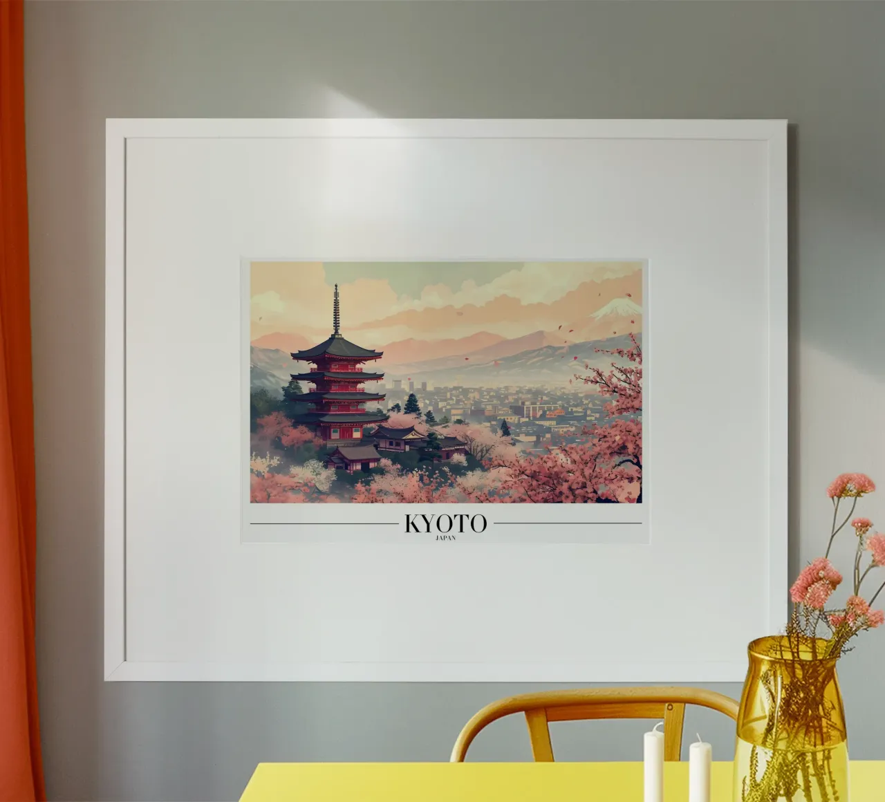 Ciliegi in fiore a Kyoto - Stampa d'arte di viaggio dal Giappone poster con telaio in plastica da homdeco