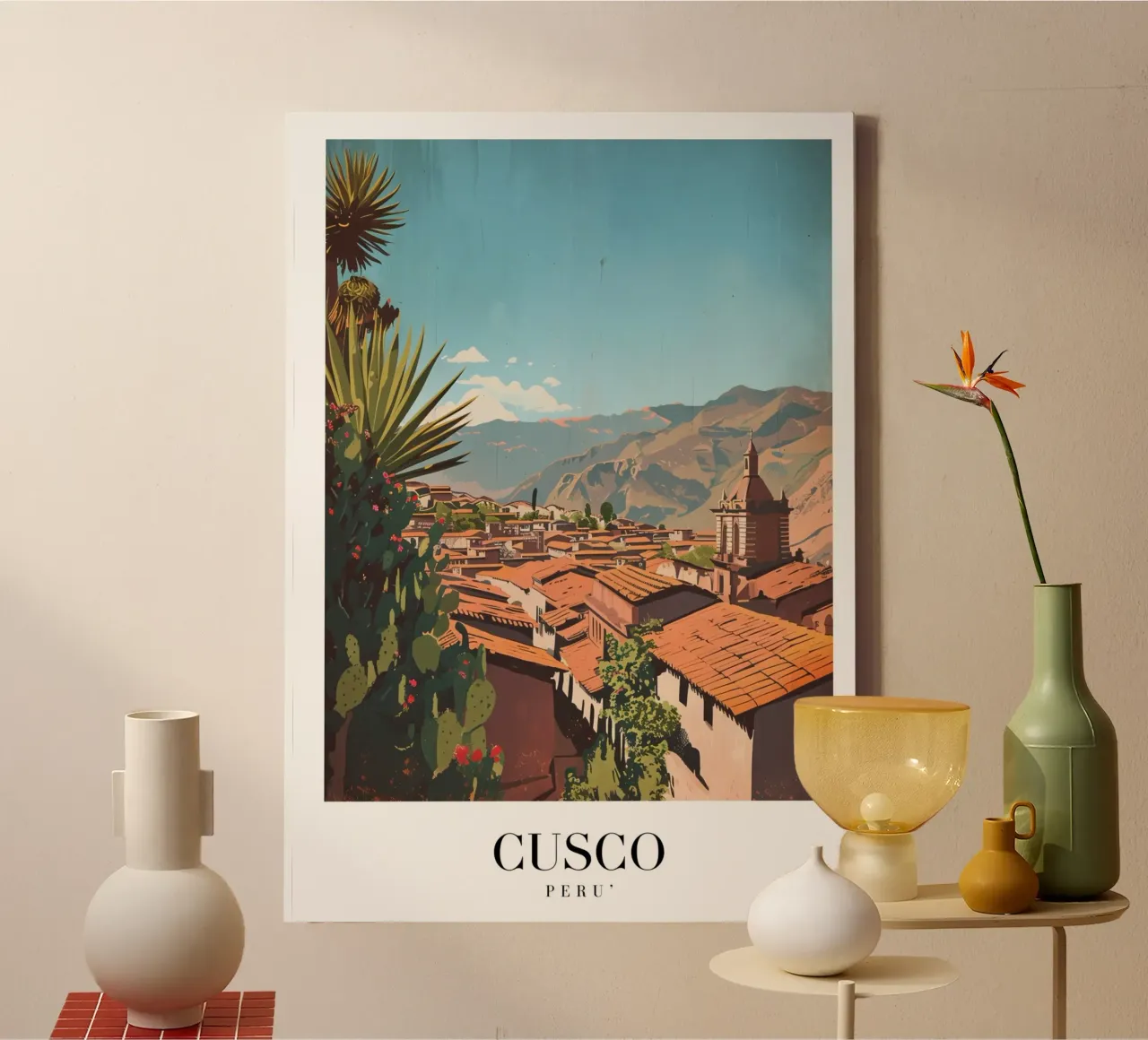 Daken van Cusco Peru - Reiskunst Andesstad canvas met Baklijst van homdeco
