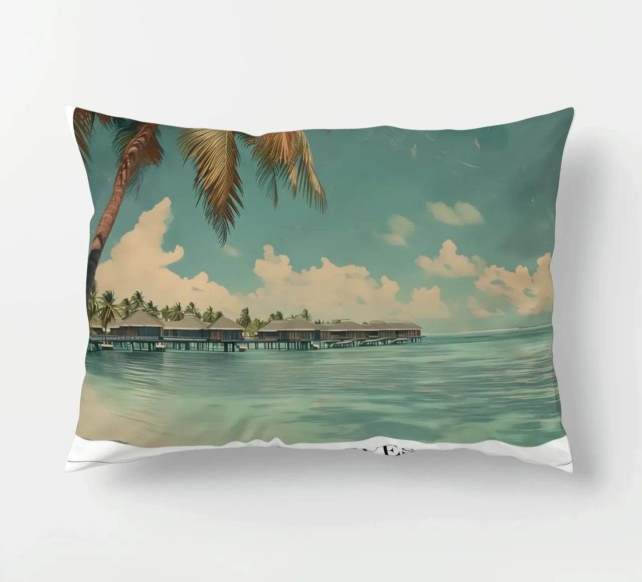 Maldives Overwater Bungalows - Tropical Paradise Art decorative cushion by homdeco