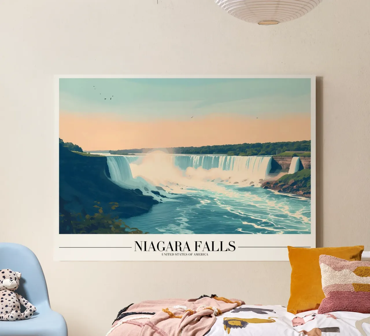 Vue majestueuse des chutes du Niagara - USA Landmark Art toile avec Caisse américaine de homdeco