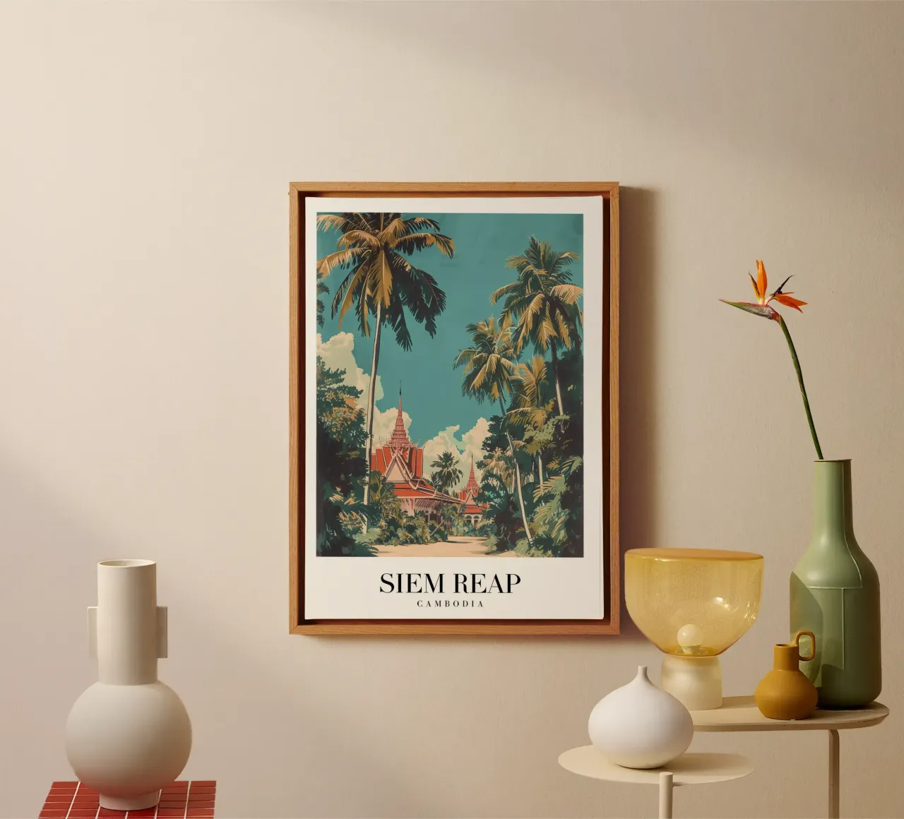 Siem Reap Tempelpalmen - Cambodja Reiskunst canvas met Baklijst van homdeco