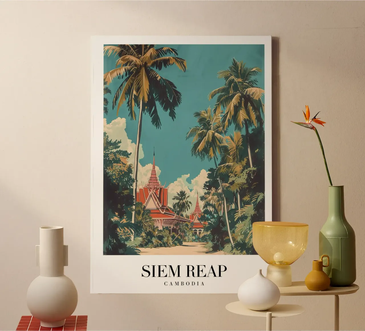 Siem Reap Tempelpalmen - Cambodja Reiskunst canvas met Baklijst van homdeco