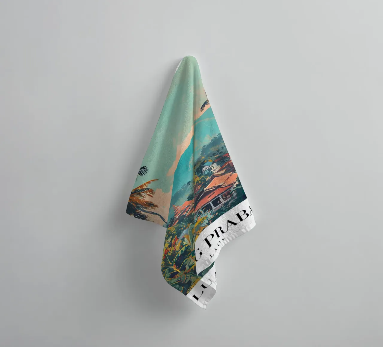 Luang Prabang Scenic View - Laos Temple & Palms towel by homdeco