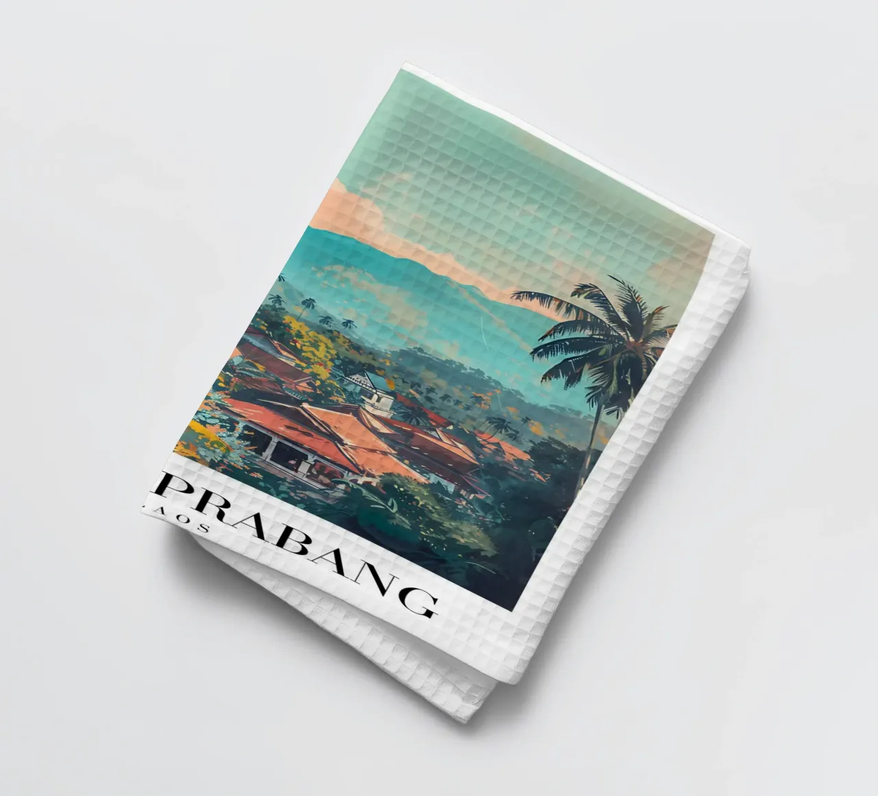 Luang Prabang Scenic View - Laos Temple & Palms torchon de homdeco