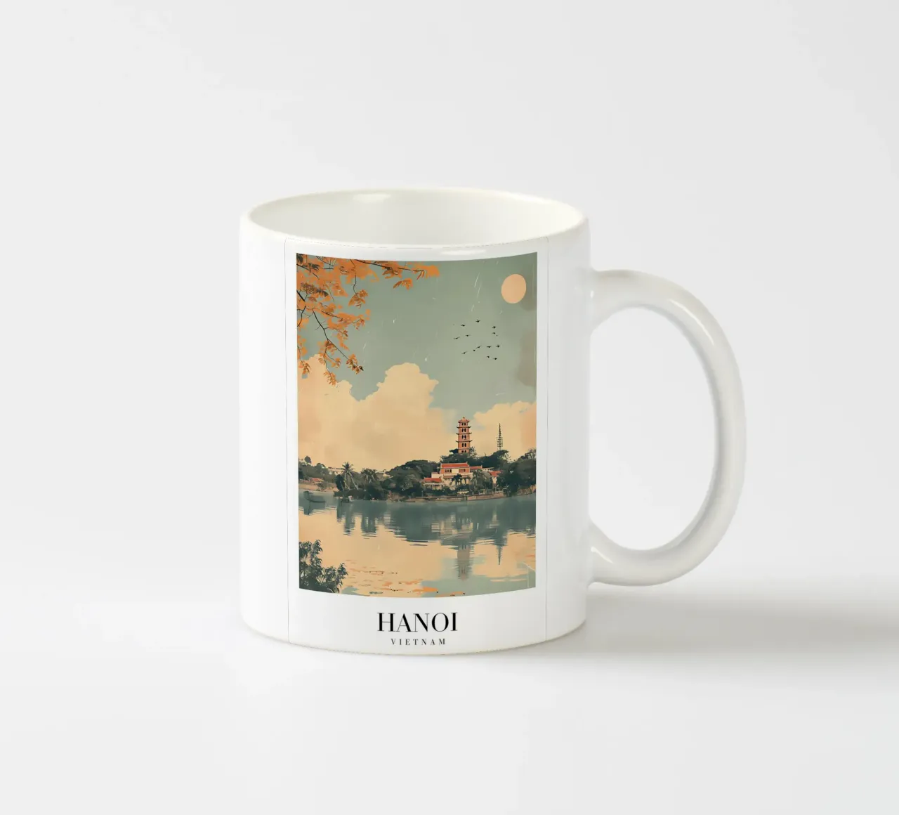 Hanoi meer & pagode - Vietnam Reiskunst keramische mok van homdeco
