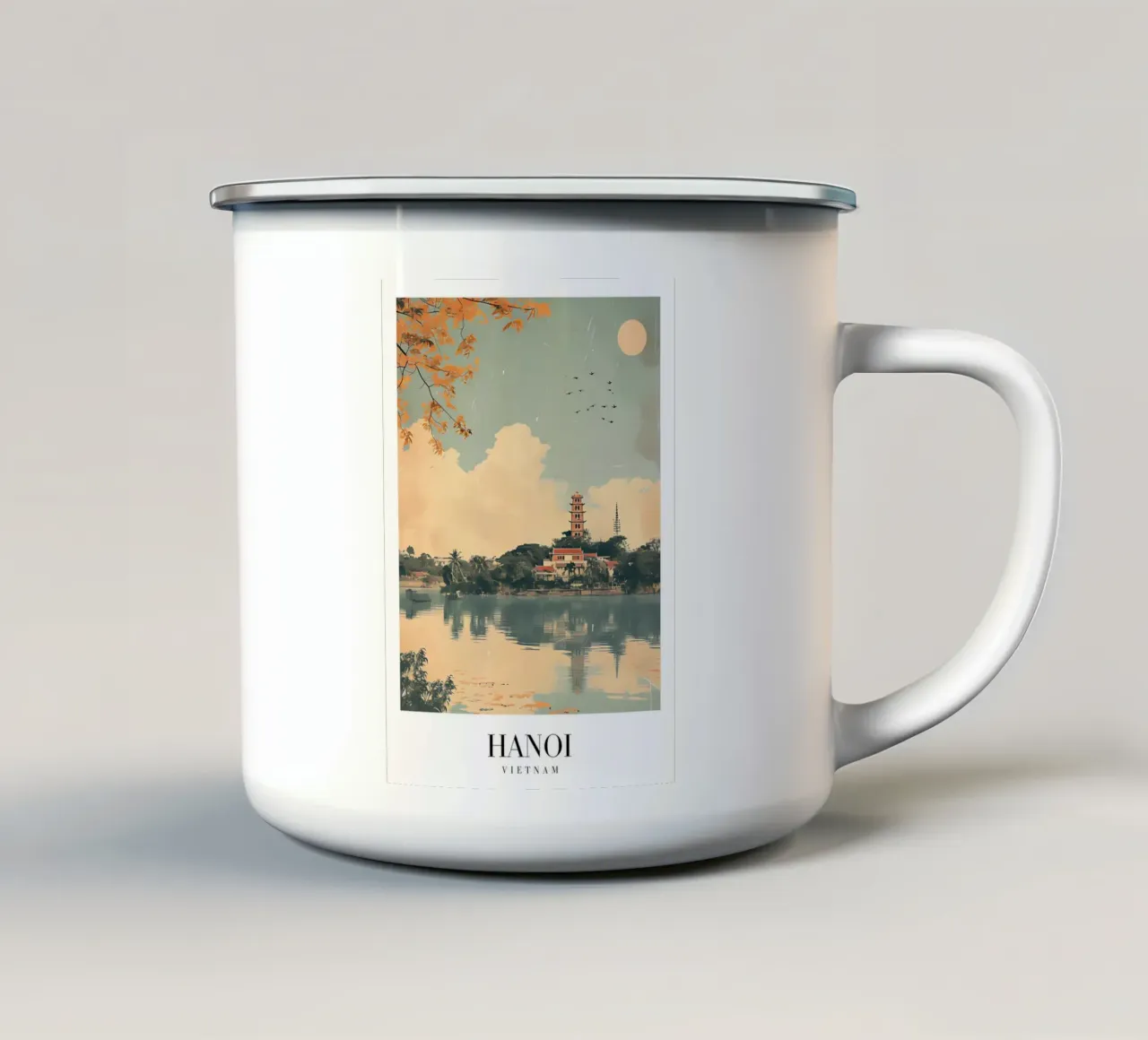 Hanoi meer & pagode - Vietnam Reiskunst emaille mok van homdeco