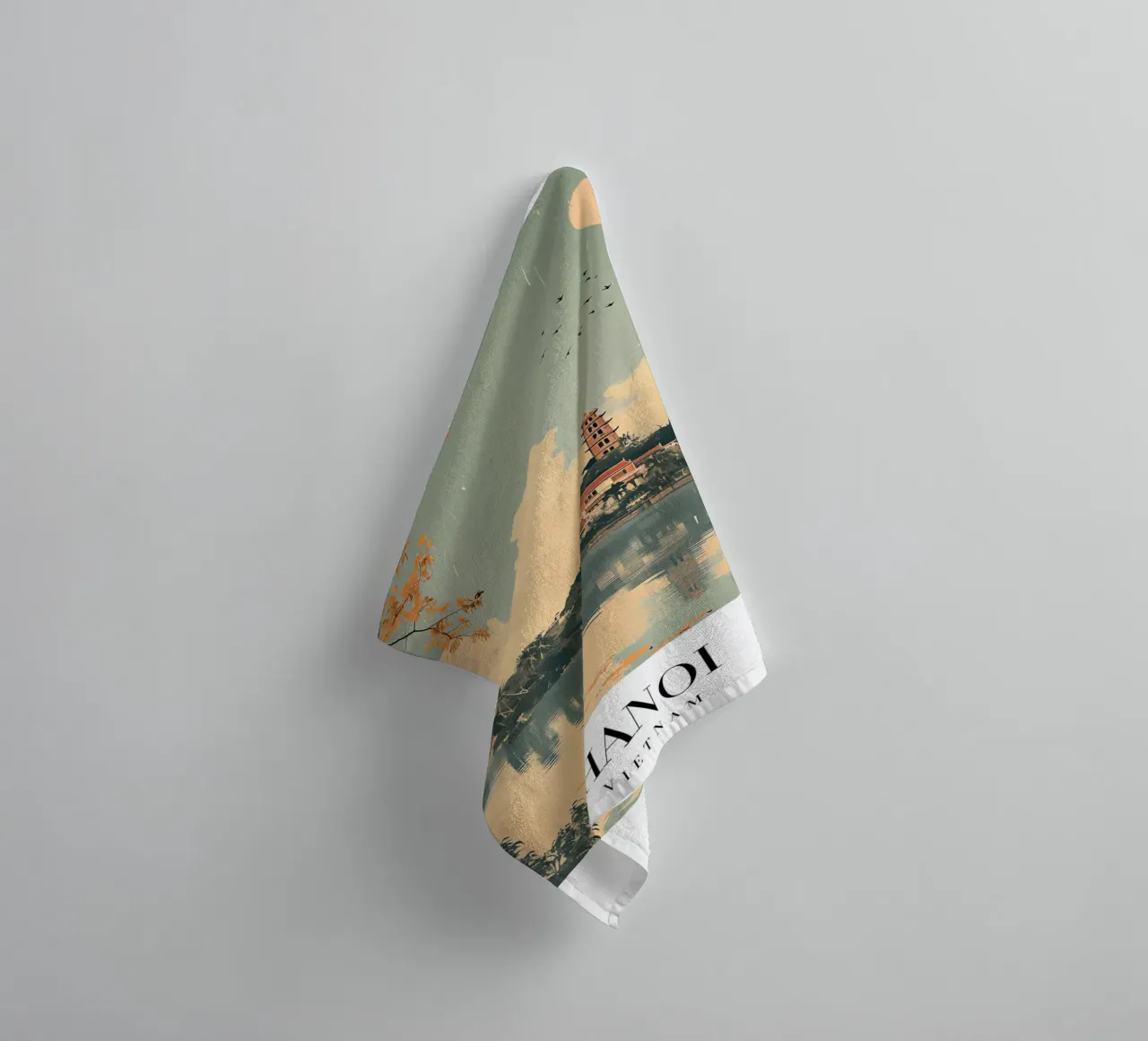 Hanoi meer & pagode - Vietnam Reiskunst badhanddoek van homdeco