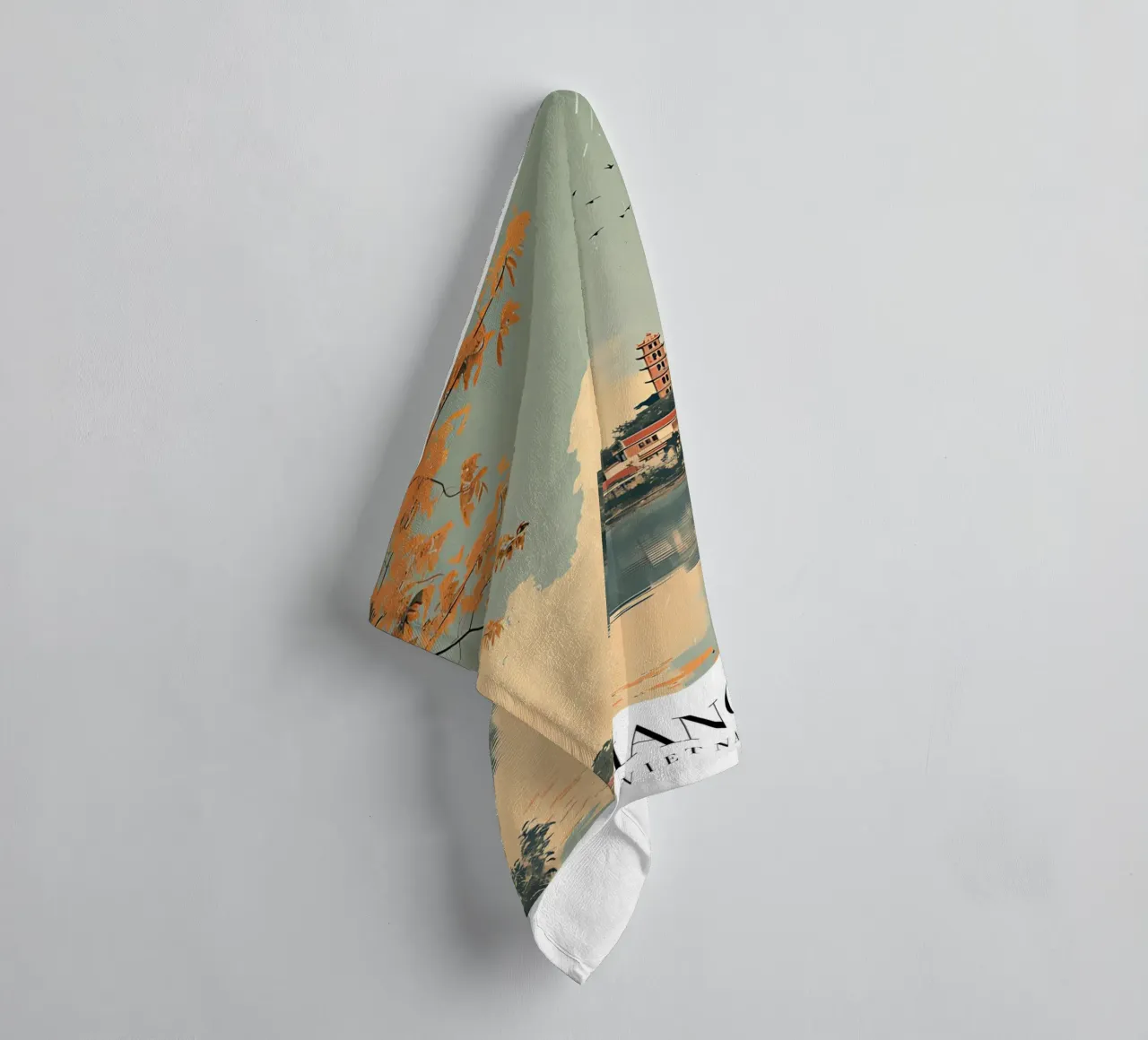 Hanoi meer & pagode - Vietnam Reiskunst badhanddoek van homdeco