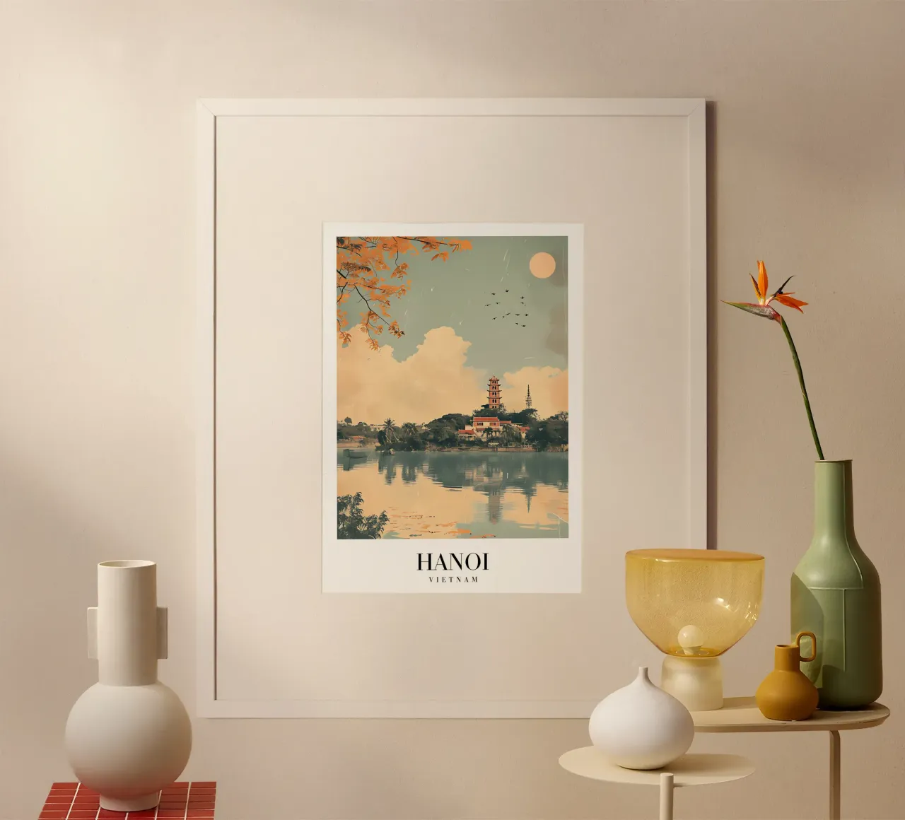Hanoi See & Pagode - Vietnam Travel Art Poster von homdeco