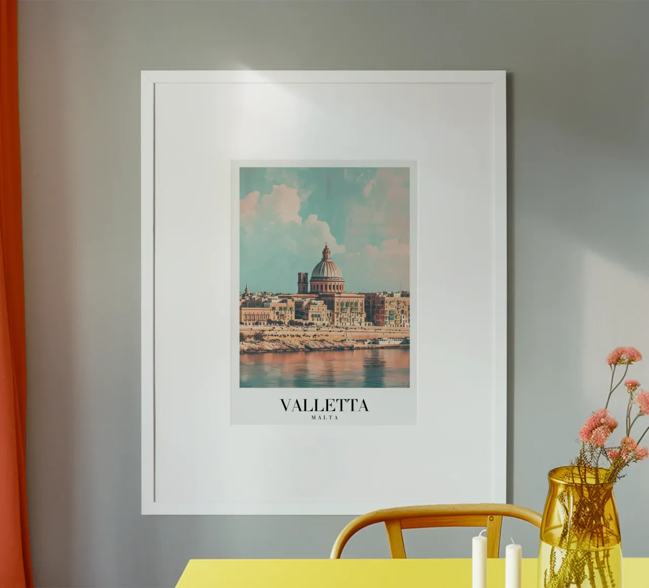 Valletta Dome & Harbor - Malta Cityscape Art poster con telaio in plastica da homdeco