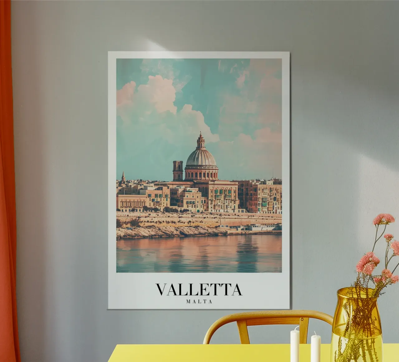 Valletta Dome & Harbor - Malta Cityscape Art poster con telaio in plastica da homdeco