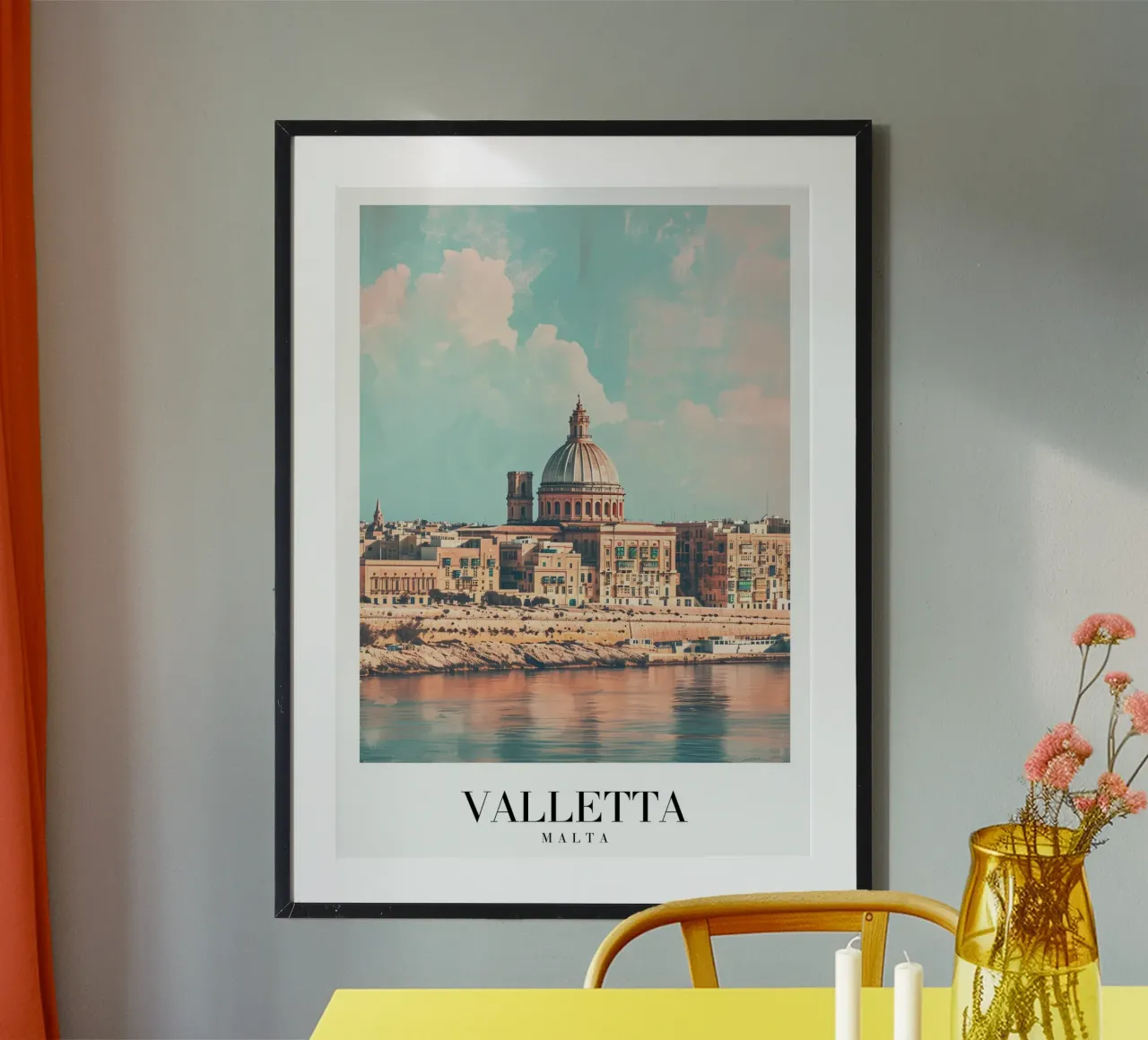 Valletta Dome & Harbor - Malta Cityscape Art poster con telaio in plastica da homdeco