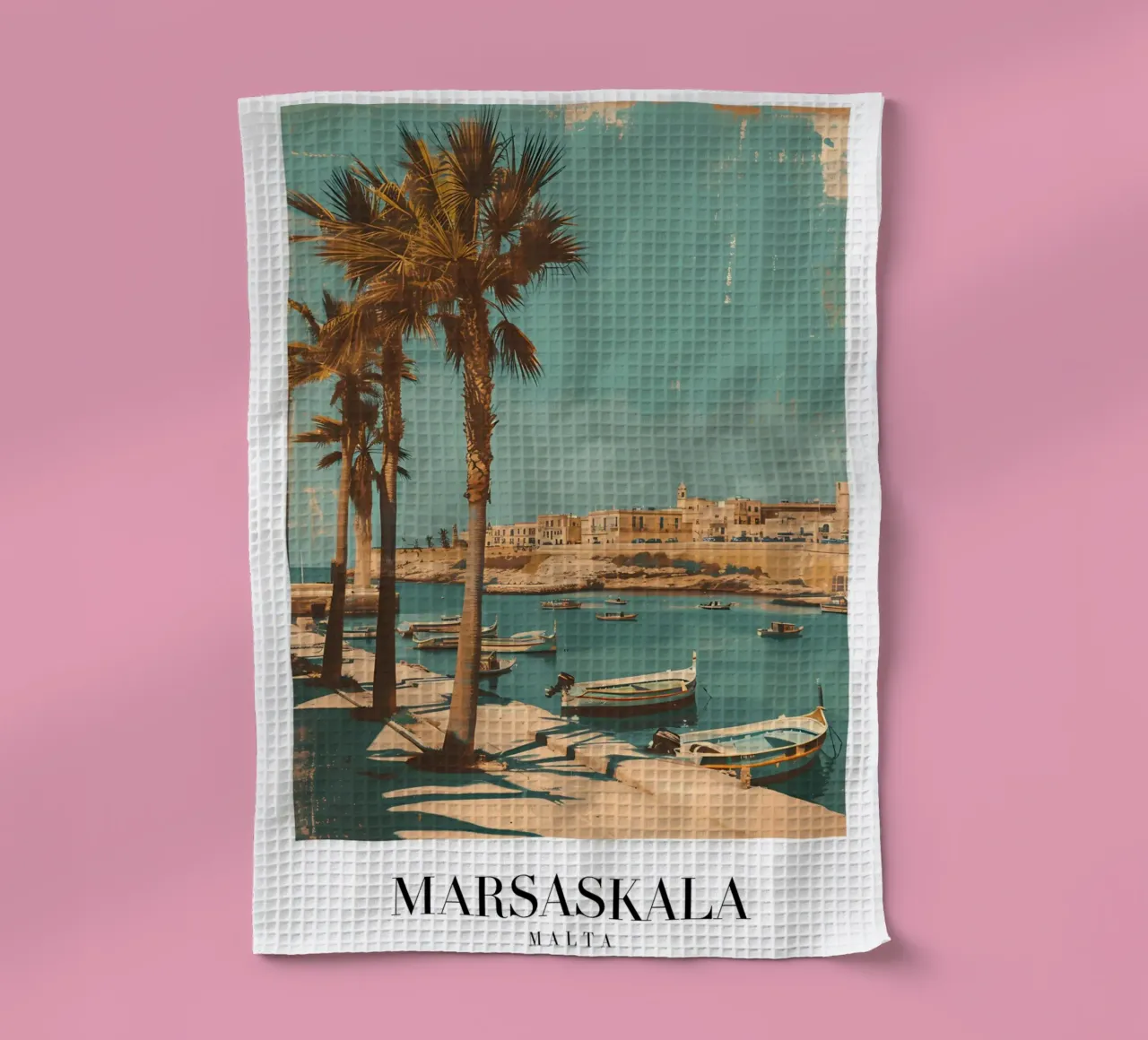 Vista sulla baia di Marsaskala - Malta Coastal Travel Art canovaccio da cucina da homdeco