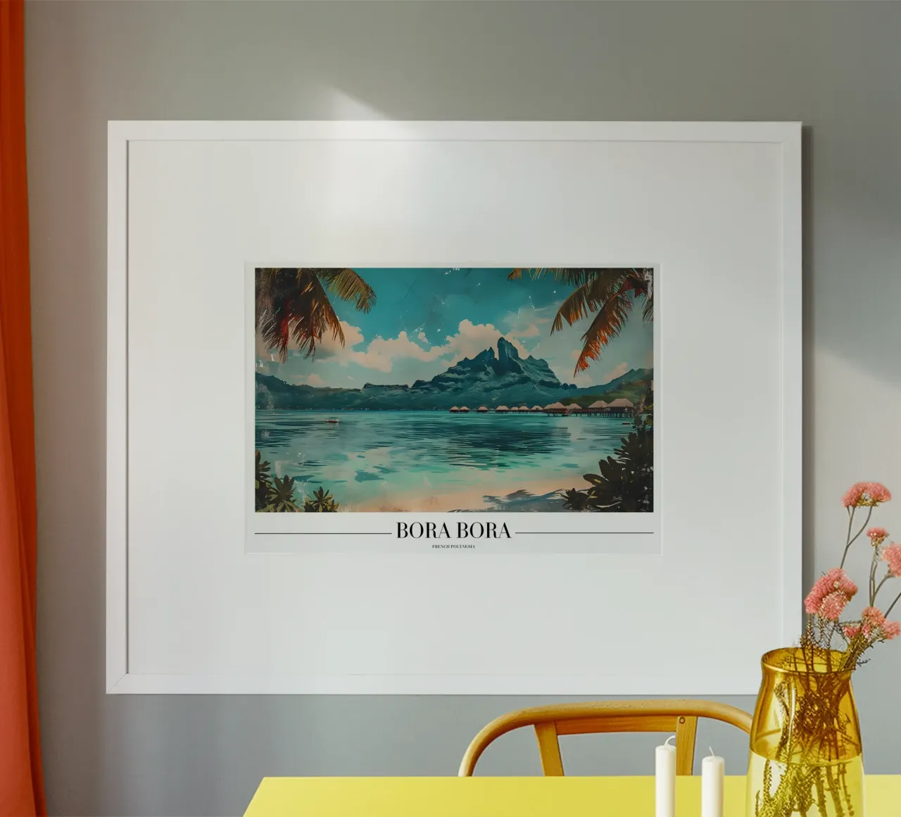 Vista sulla laguna di Bora Bora - Il paradiso della Polinesia Francese poster con telaio in legno da homdeco