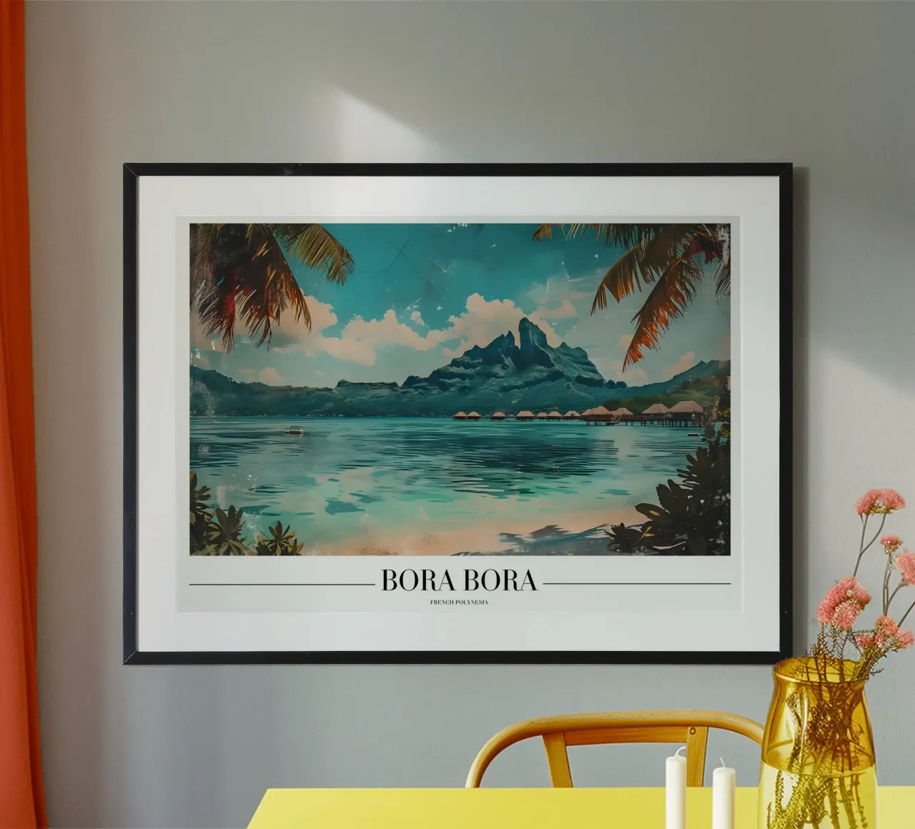 Vista sulla laguna di Bora Bora - Il paradiso della Polinesia Francese poster con telaio in legno da homdeco