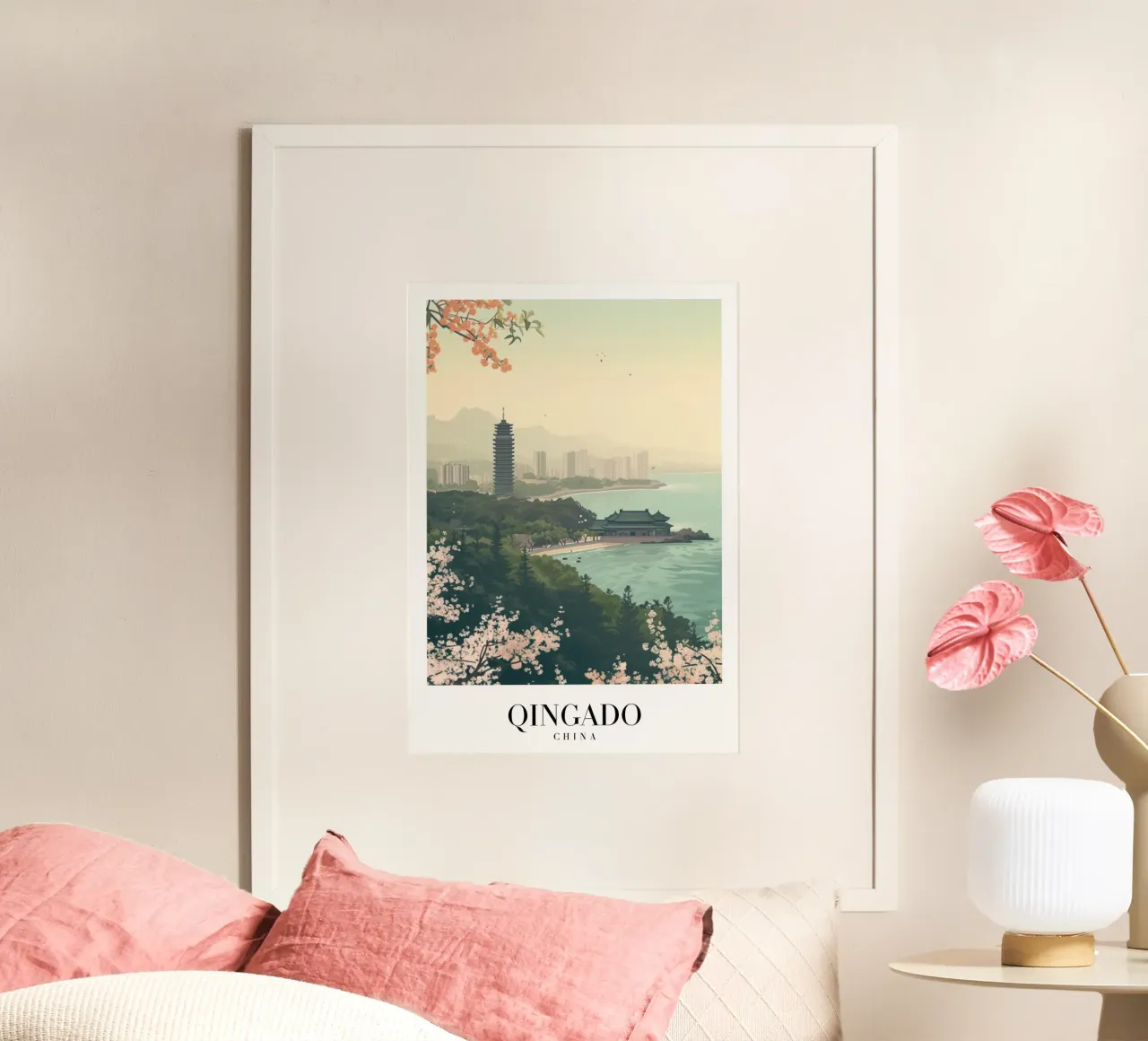Costa dei ciliegi in fiore di Qingdao - China Cityscape Art poster da homdeco