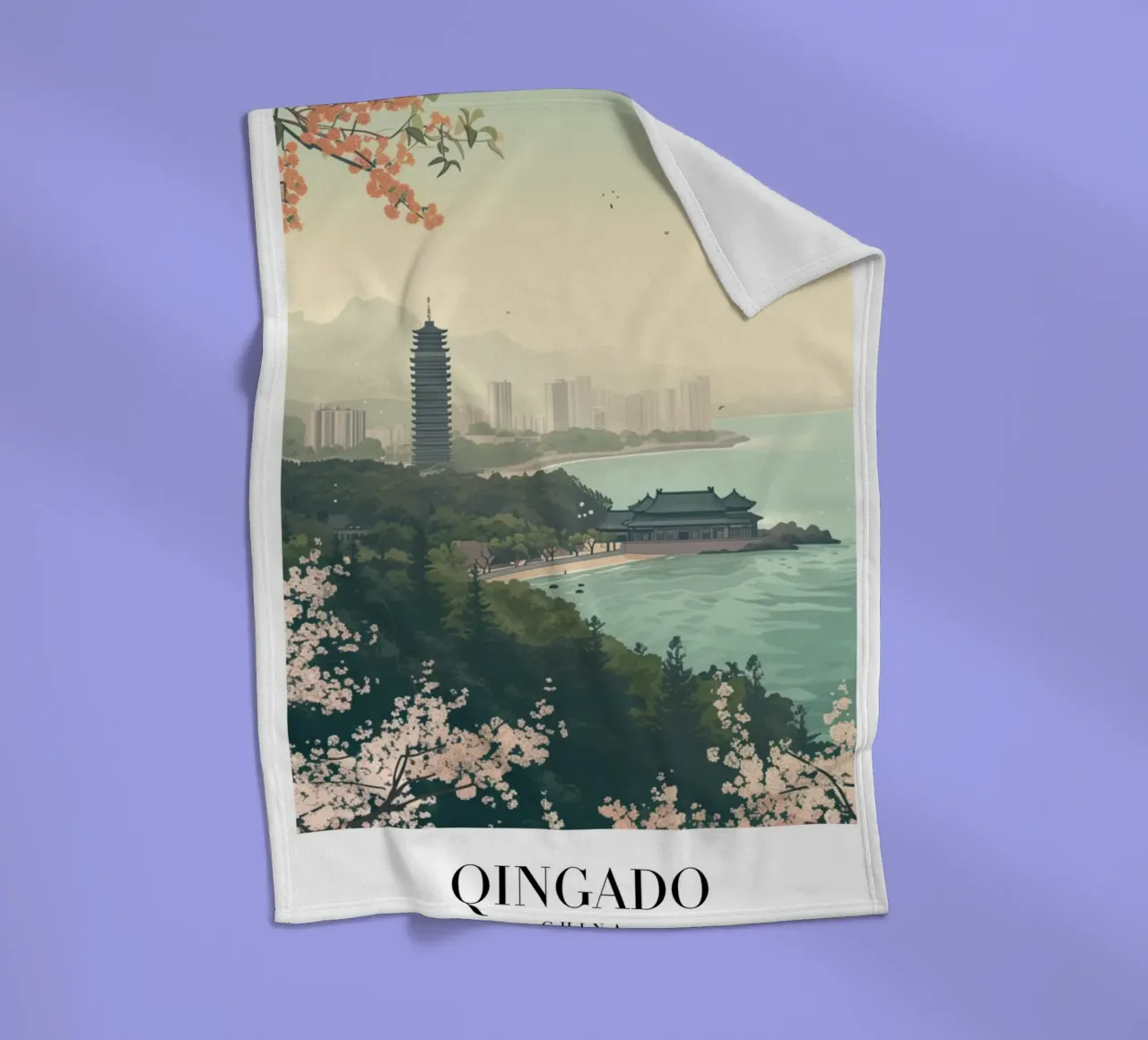 Costa dei ciliegi in fiore di Qingdao - China Cityscape Art coperta in pile da homdeco