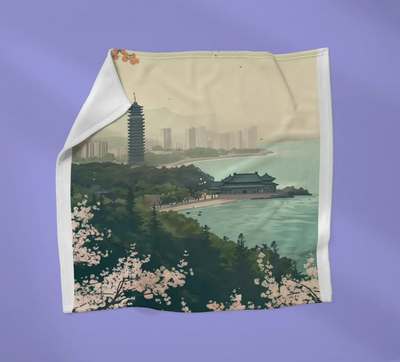 Costa dei ciliegi in fiore di Qingdao - China Cityscape Art coperta in pile da homdeco