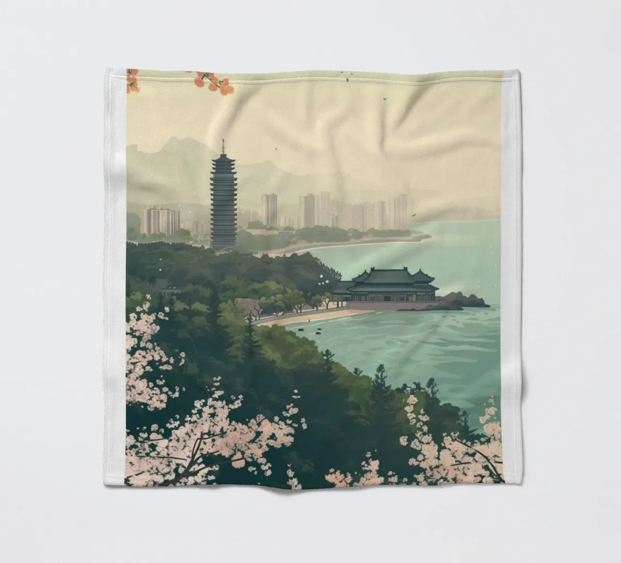 Costa dei ciliegi in fiore di Qingdao - China Cityscape Art coperta in pile da homdeco