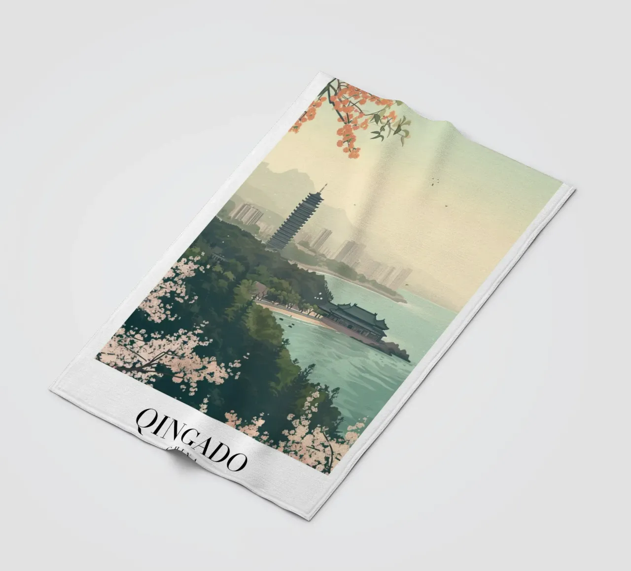 Costa dei ciliegi in fiore di Qingdao - China Cityscape Art coperta in pile da homdeco