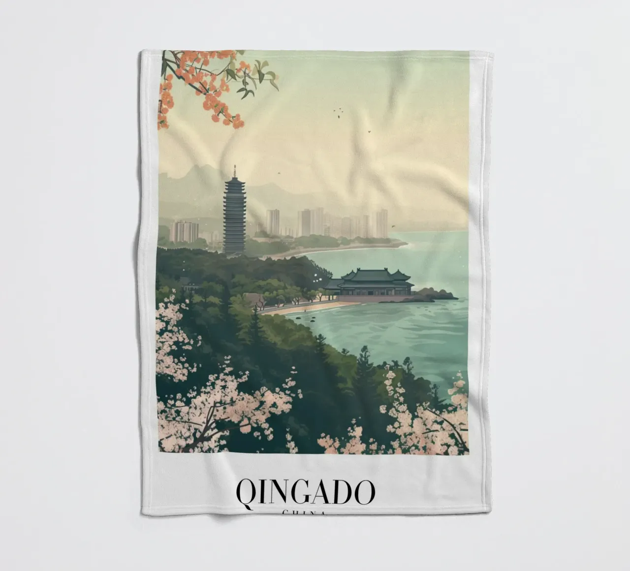 Costa dei ciliegi in fiore di Qingdao - China Cityscape Art coperta in pile da homdeco