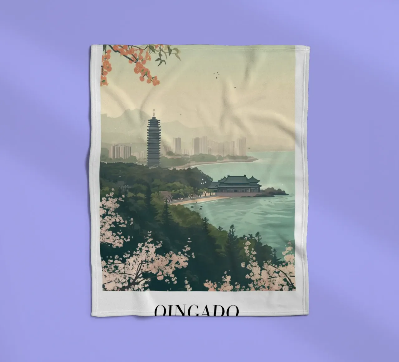 Costa dei ciliegi in fiore di Qingdao - China Cityscape Art coperta in pile da homdeco