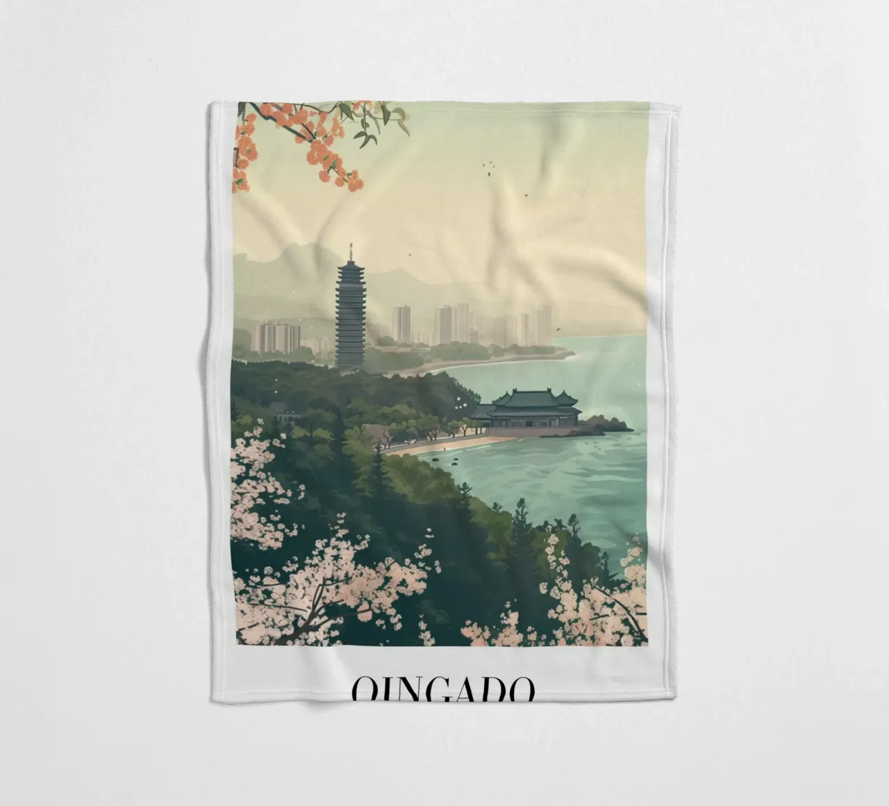 Costa dei ciliegi in fiore di Qingdao - China Cityscape Art coperta in pile da homdeco