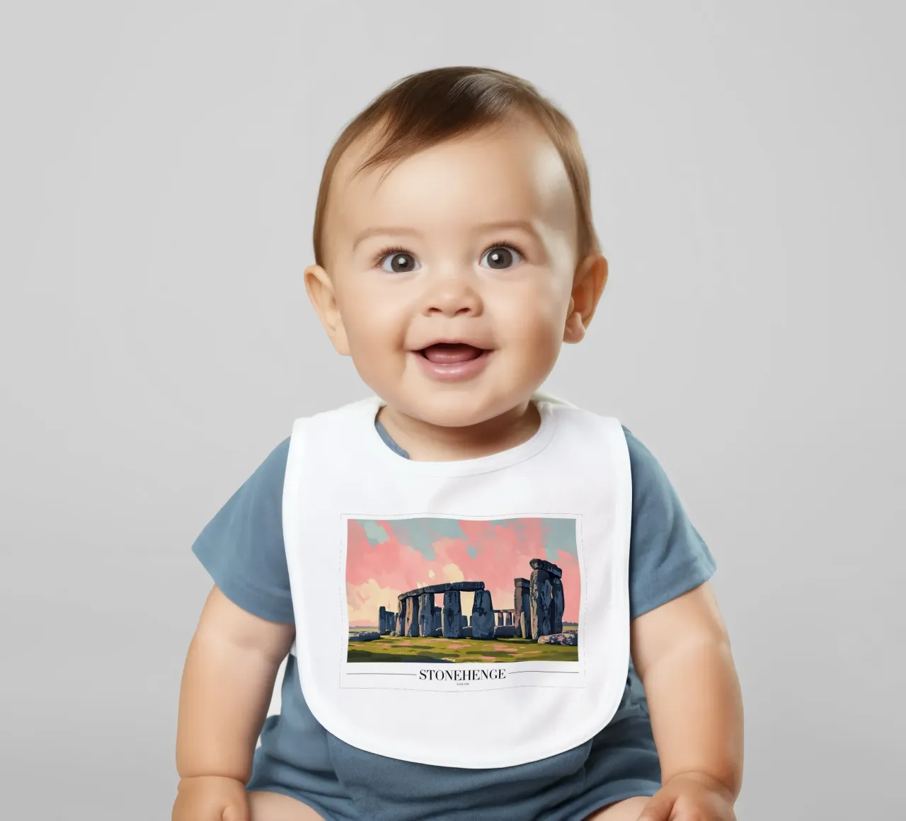 Stonehenge eeuwenoud mysterie - Landschapskunst Engeland baby slabbetje van homdeco