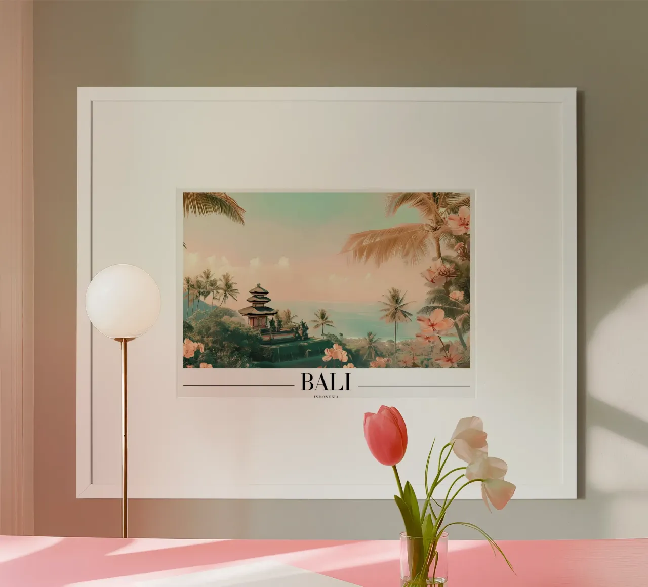 Il paradiso dei templi di Bali - Arte tropicale in Indonesia poster con telaio in legno da homdeco