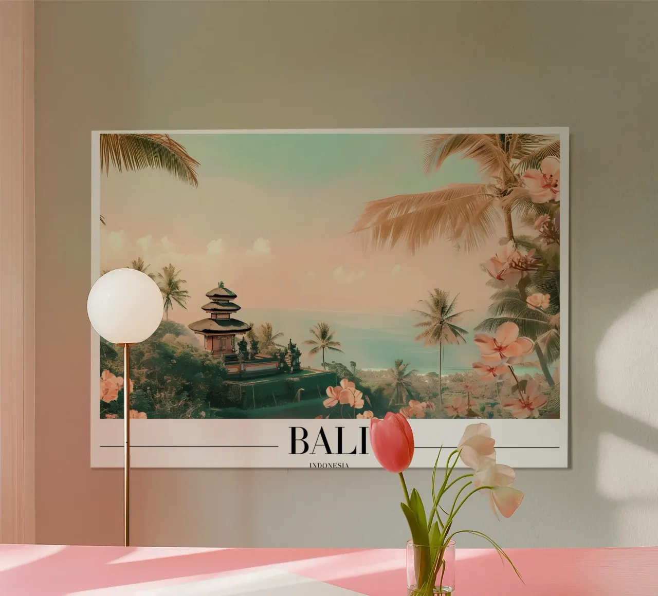 Il paradiso dei templi di Bali - Arte tropicale in Indonesia poster con telaio in legno da homdeco