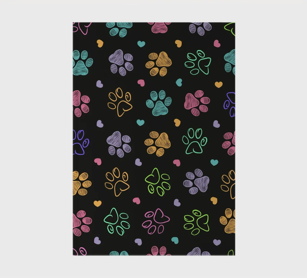 Colorful doodle paw prints dark notebook by gulsengunel