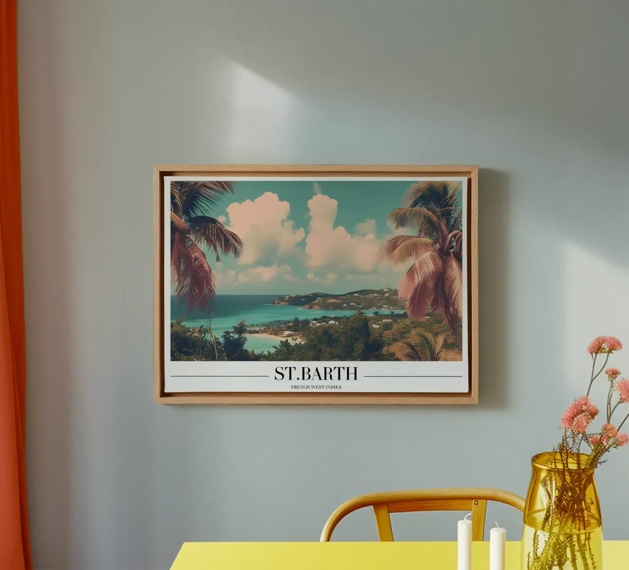 St. Barth Inselansicht - Französisch-Westindien Reisekunst Leinwand mit Schattenfugenrahmen von homdeco