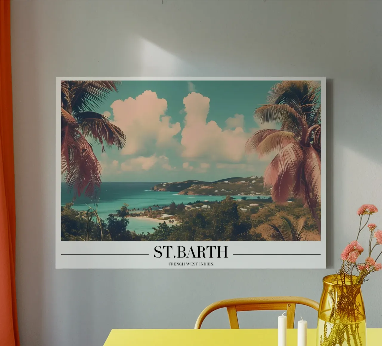 St. Barth Inselansicht - Französisch-Westindien Reisekunst Leinwand mit Schattenfugenrahmen von homdeco