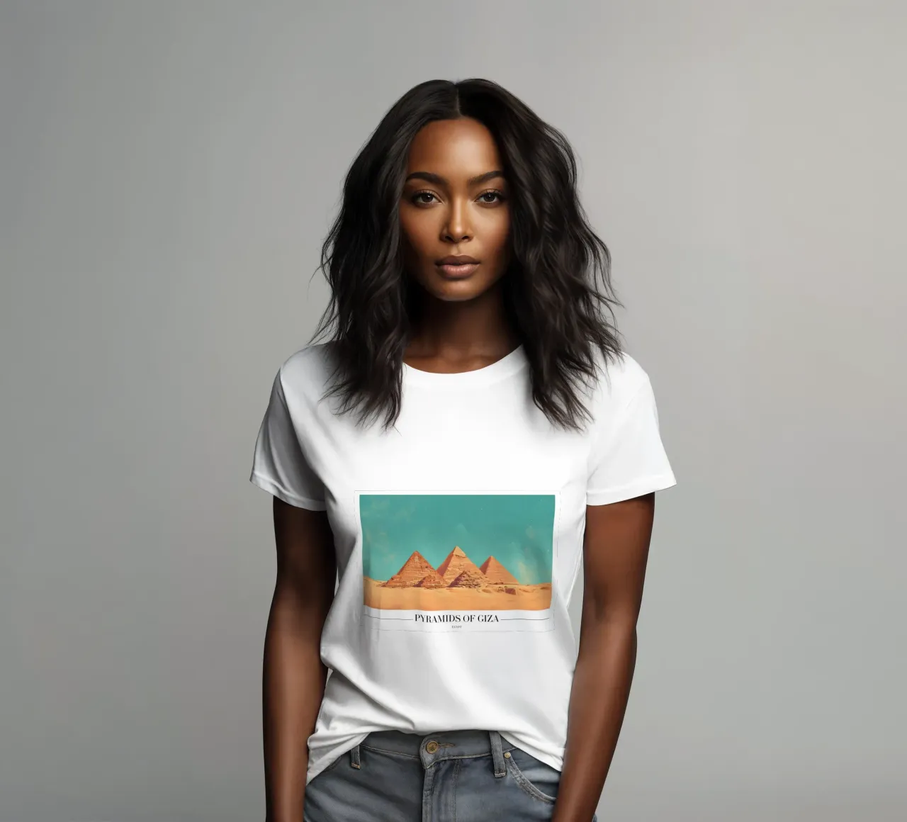 Pyramids of Giza - Ancient Egypt Landmark Art women's fitted t-shirt by homdeco