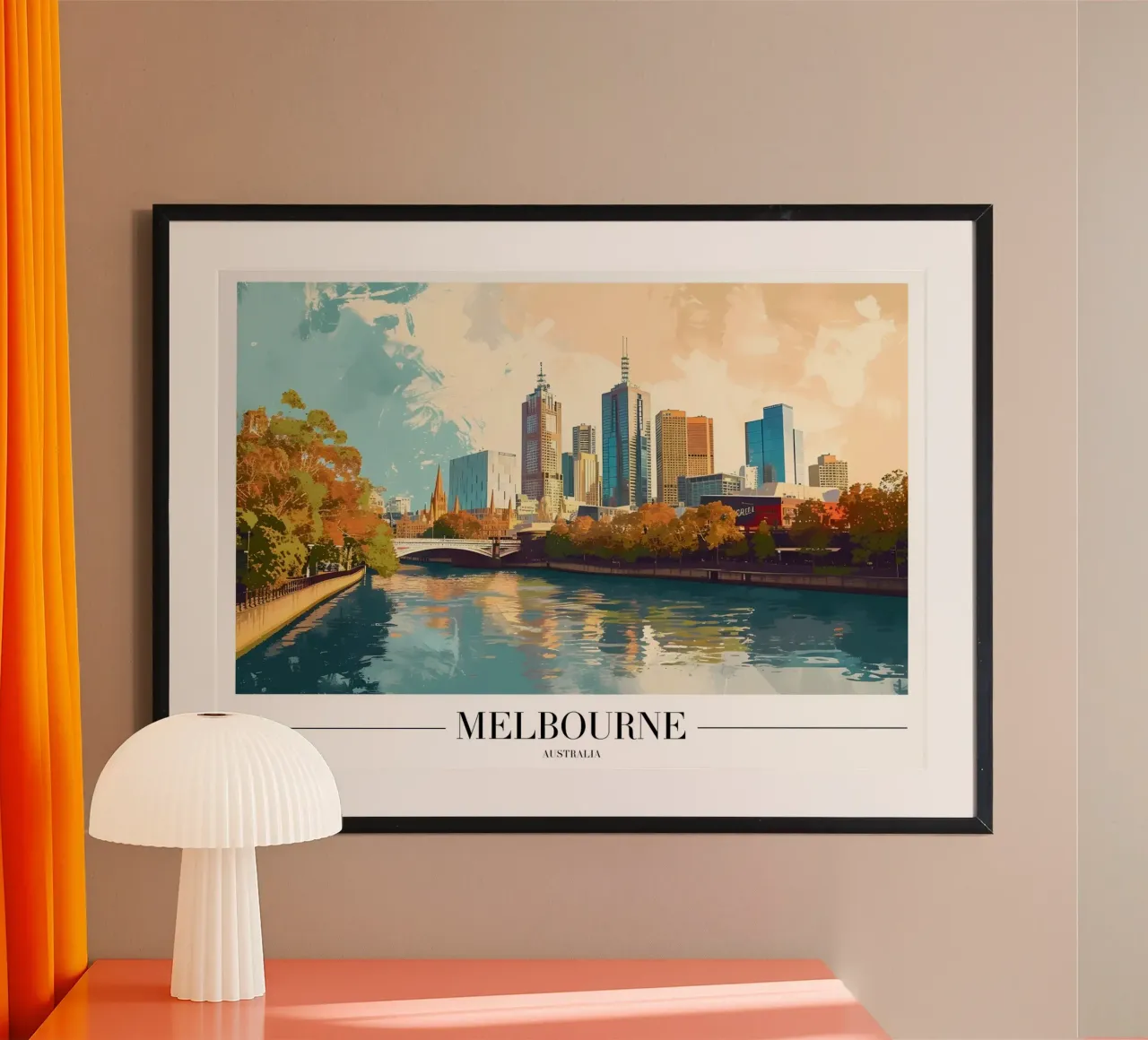 Melbourne Yarra River Skyline - Australia Cityscape poster con telaio in alluminio da homdeco