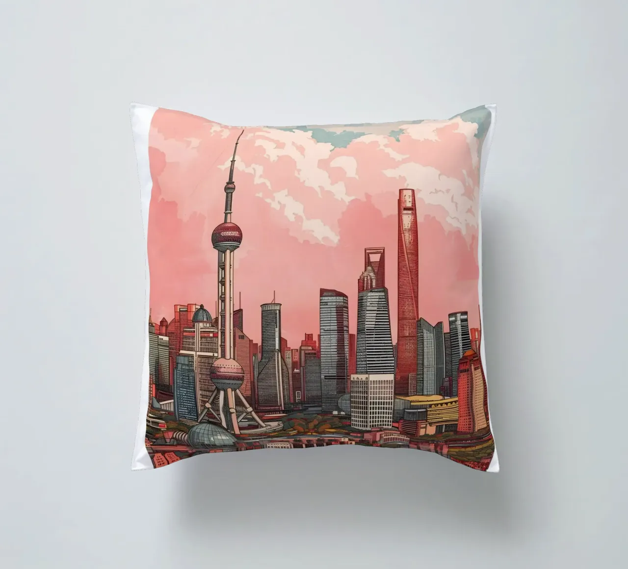 Skyline di Shanghai Pudong - China Cityscape Art cuscino da homdeco
