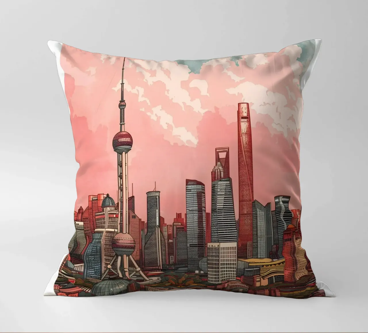 Skyline di Shanghai Pudong - China Cityscape Art cuscino da homdeco