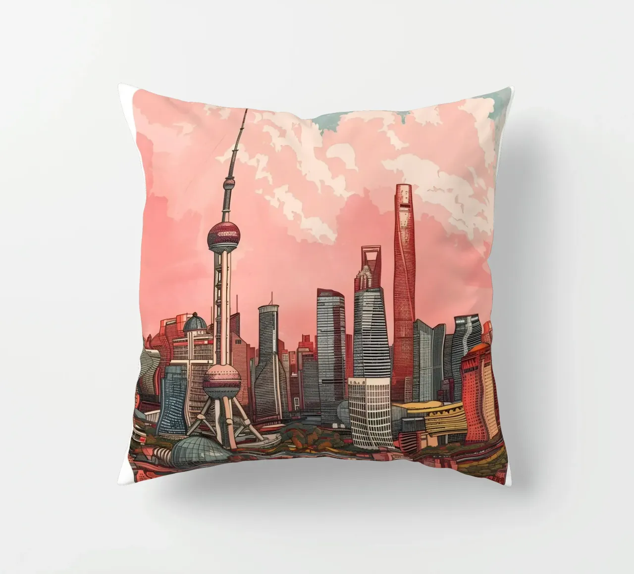 Skyline di Shanghai Pudong - China Cityscape Art cuscino da homdeco