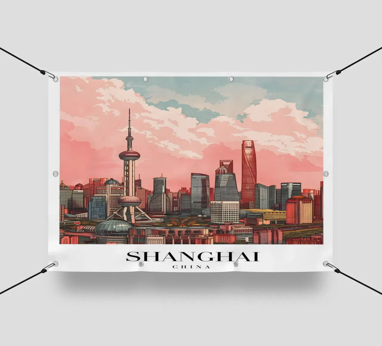 Skyline di Shanghai Pudong - China Cityscape Art telo in pvc da homdeco