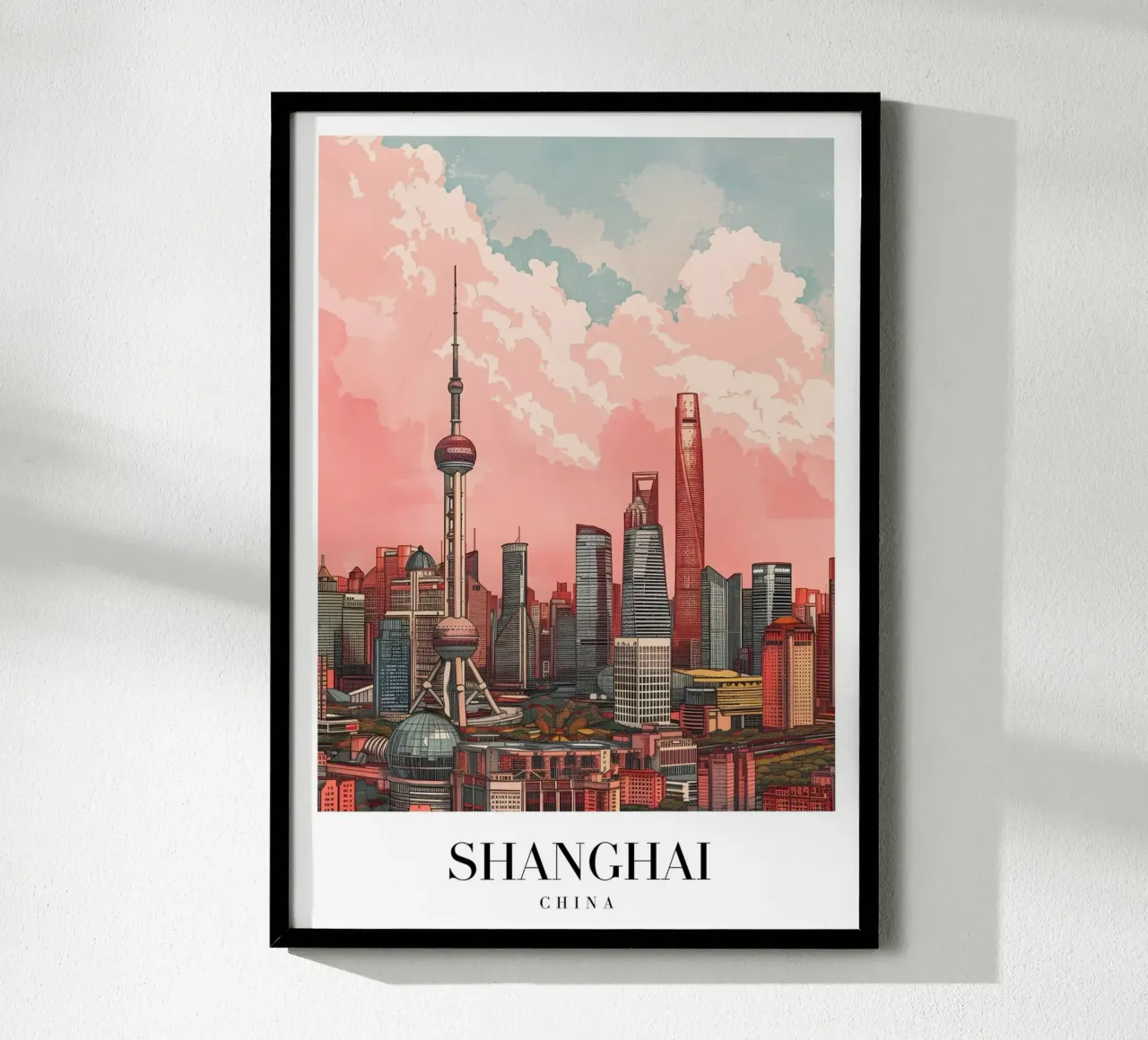 Skyline di Shanghai Pudong - China Cityscape Art poster con telaio in plastica da homdeco
